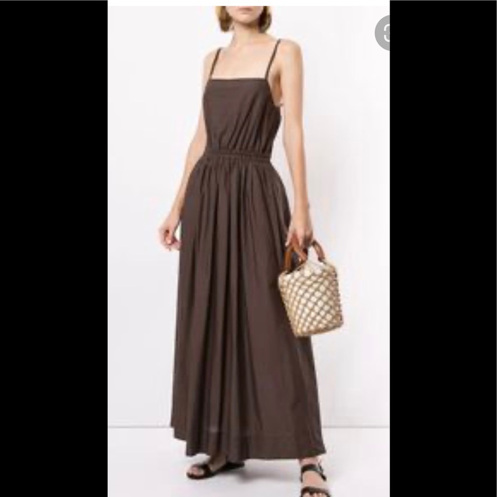 Matteau Gathered Brown Cotton Poplin Maxi Dress - Picture 3 of 15